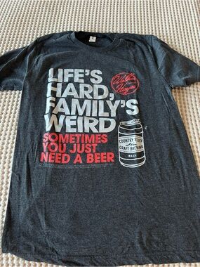 Jerzees Dark Gray Graphic Tee with White & Red Print